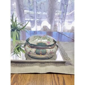 Vintage Candy Box, Covered Jewelry, Hand Painted, Floral Large